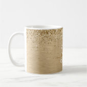 Faux Goud Geborsteld Metaal Glitter Print Monogram Koffiemok (Links)
