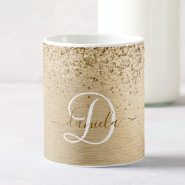 Faux Goud Geborsteld Metaal Glitter Print Monogram Koffiemok