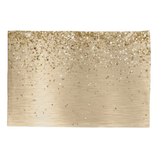 Faux Goud Geborsteld Metaal Glitter Print Monogram Kussensloop (Achterkant)