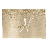 Faux Goud Geborsteld Metaal Glitter Print Monogram Kussensloop (Voorkant)