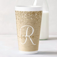 Faux Goud Geborsteld Metaal Glitter Print Monogram