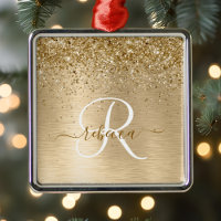 Faux Goud Geborsteld Metaal Glitter Print Monogram