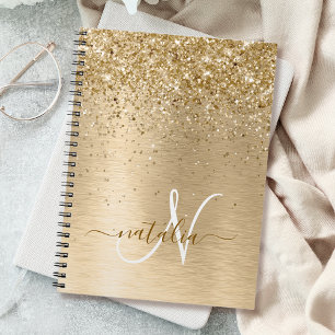 Faux Goud Geborsteld Metaal Glitter Print Monogram Notitieboek