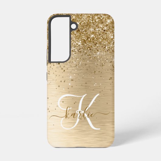 Faux Goud Geborsteld Metaal Glitter Print Monogram Samsung Galaxy Hoesje (Achterkant)