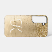Faux Goud Geborsteld Metaal Glitter Print Monogram Samsung Galaxy Hoesje (Achterkant horizontaal)