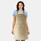 Faux Goud Geborsteld Metaal Glitter Print Monogram Schort (Gedragen)