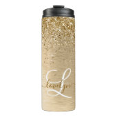 Faux Goud Geborsteld Metaal Glitter Print Monogram Thermosbeker (Voorkant)