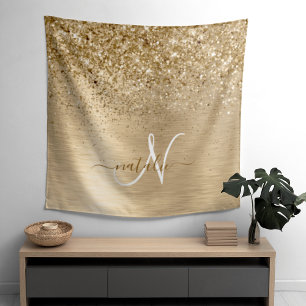 Faux Goud Geborsteld Metaal Glitter Print Monogram Wandkleed