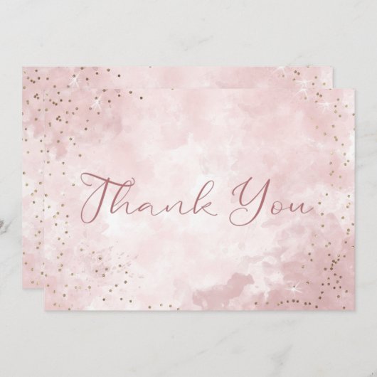 Faux Goud Glitter & Roze Moderne Bruiloft Bedankkaart (Voorkant / Achterkant)