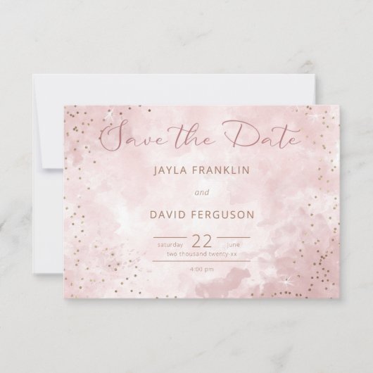 Faux Goud Glitter & Roze Moderne Bruiloft Save The Date (Voorkant)