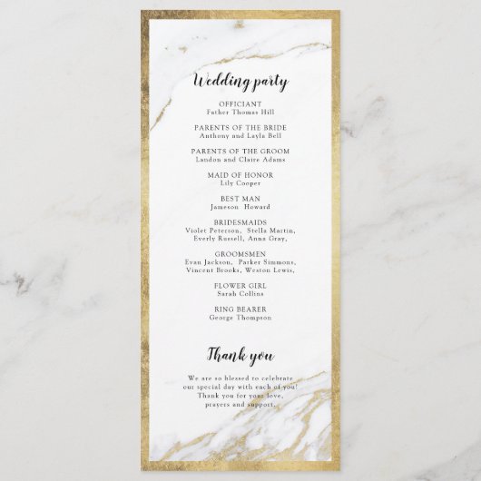 Faux goud marmer luxe moderne bruiloft programma (Achterkant)
