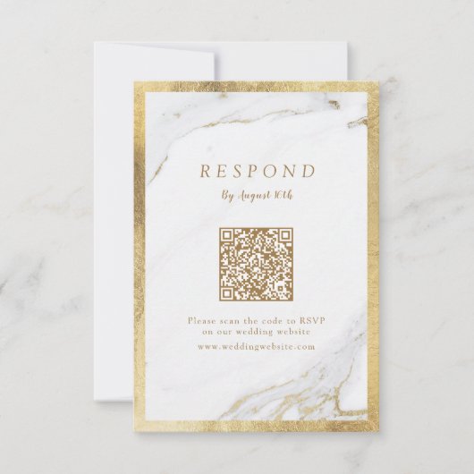 Faux goud marmer luxe moderne bruiloft QR code RSVP Kaartje (Voorkant)