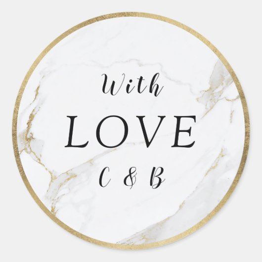 Faux goud marmer moderne bruiloft liefde monogram ronde sticker (Voorkant)