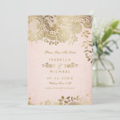 Faux goudbruine elegante lace bruiloft met uitzond save the date (Staand voorkant)