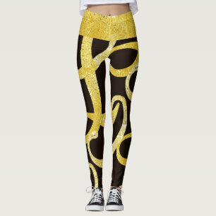 Faux gouden abstract letter L glam glanzend patroo Leggings