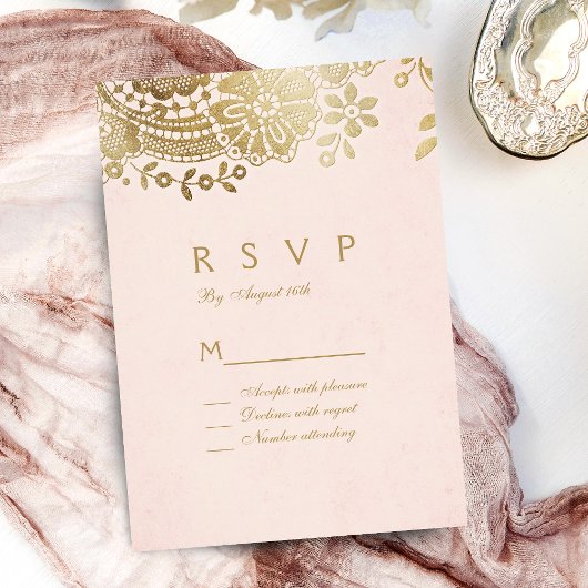 Faux gouden blush elegant  kant bruiloft RSVP Kaartje