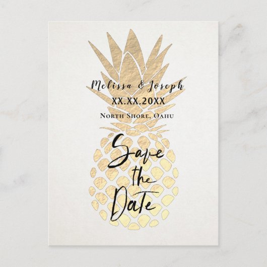 FAUX gouden folie ananas behalve de datum Aankondigingskaart (Voorkant)