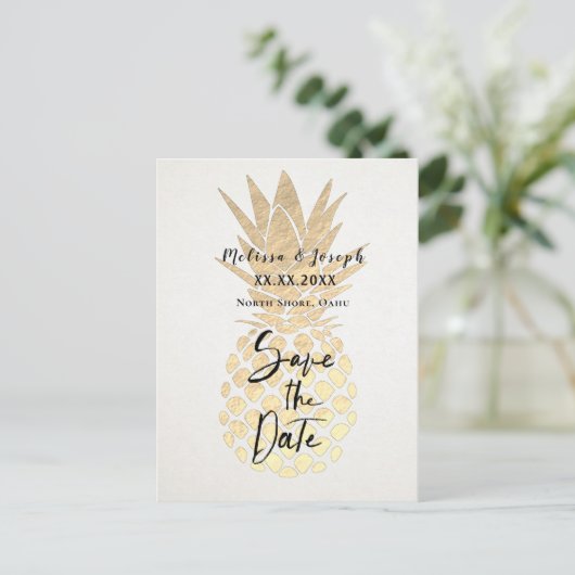 FAUX gouden folie ananas behalve de datum Aankondigingskaart (Staand voorkant)