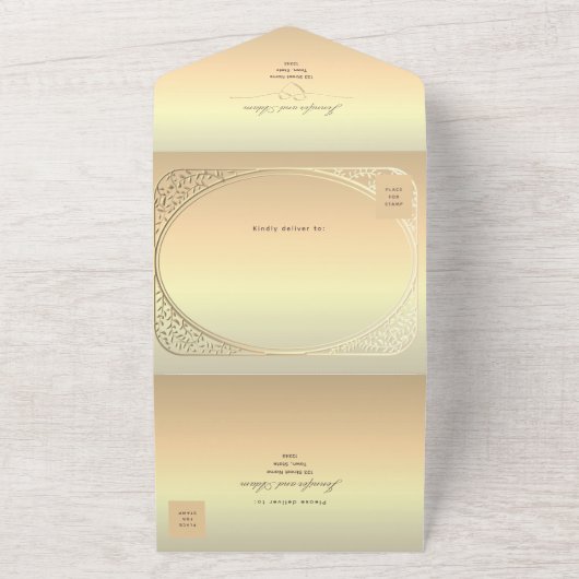 Faux Gouden Folie Bruiloft All In One Uitnodiging (Buitenkant)