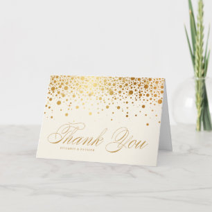 Faux Gouden Folie Confetti Stippen Ivoor Bruiloft Bedankkaart