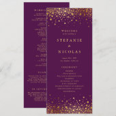 Faux Gouden Folie Confetti Stippen Paarse Bruiloft Programma (Voorkant / Achterkant)