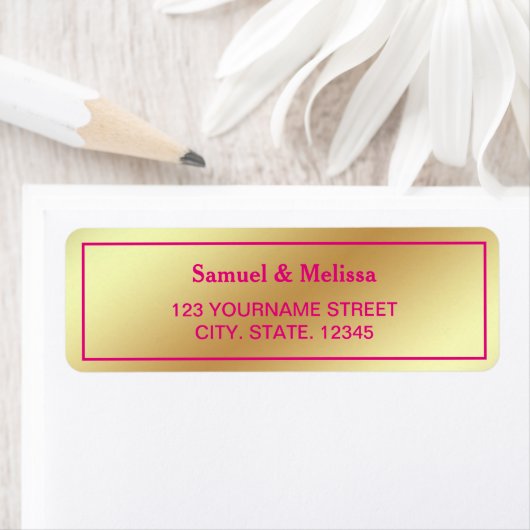 Faux Gouden Folie Heet Roze Bruiloft Etiket (Insitu)