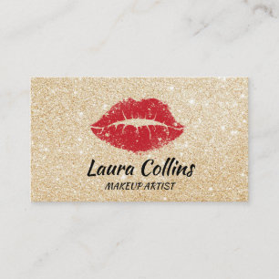 Faux gouden folie met rode lippen make-up artist k visitekaartje
