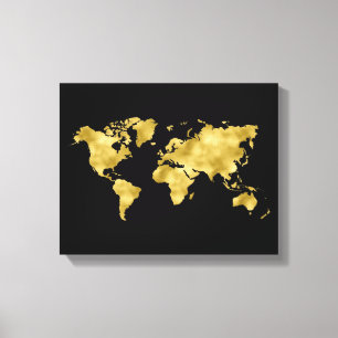 Faux gouden folie wereldkaart luxe cadeau canvas afdruk
