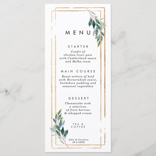 faux gouden geometrische griekse trouwmenkkaarten menu (Voorkant)