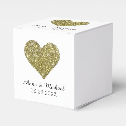 Faux gouden glitter hart van de liefde / bruiloft bedankdoosjes (Voorkant Zijde)