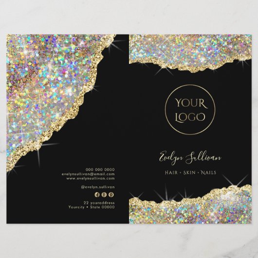 Faux gouden glitter sequin service menu brochure (Voorkant)