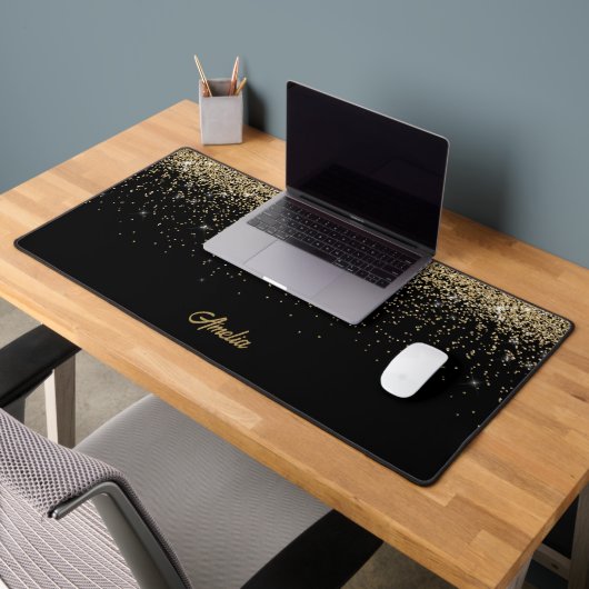 Faux gouden glitter/zwarte achtergrond/Jouw naam Bureaumat (Kantoor 2)