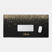 Faux gouden glitter/zwarte achtergrond/Jouw naam Bureaumat (Keyboard & Muis)