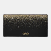 Faux gouden glitter/zwarte achtergrond/Jouw naam Bureaumat (Voorkant)