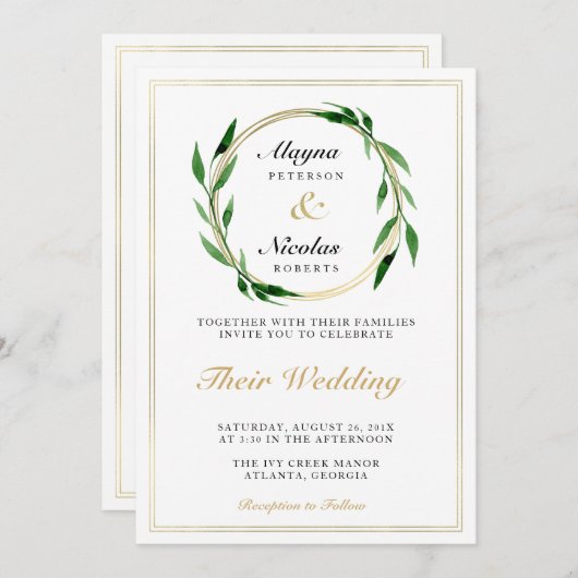 Faux Gouden Krans Bruiloft uitnodiging (Voorkant / Achterkant)