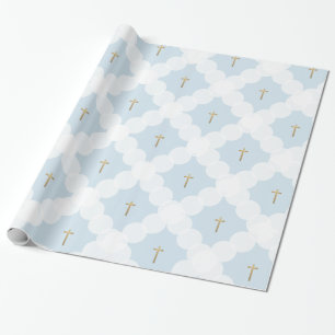 Faux gouden kruis witte cirkel patroon doop cadeaupapier