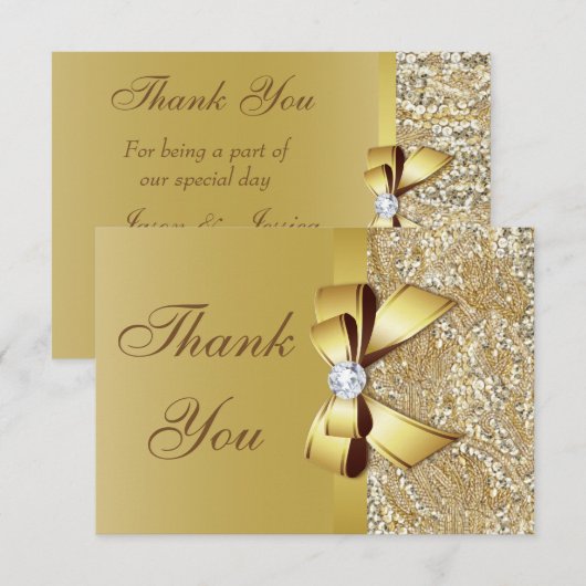 Faux gouden pailletten en strik bruiloft dank u bedankkaart (Voorkant / Achterkant)