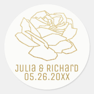 Faux gouden roos bloem met namen, wit ronde sticker