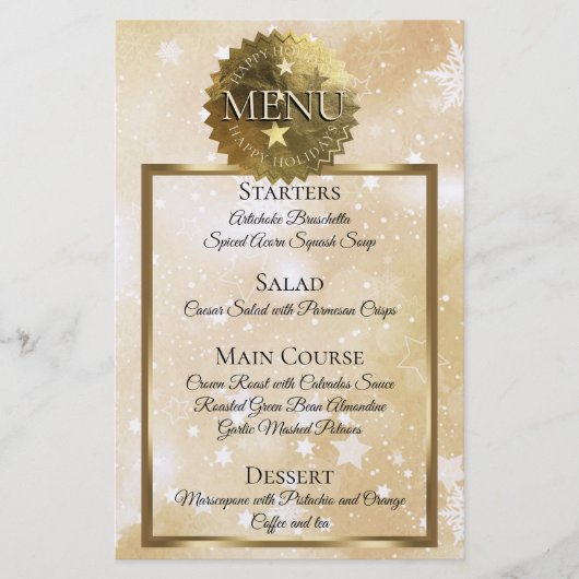Faux gouden sterrennacht kerstdiner menu (Voorkant)