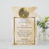 Faux gouden sterrennacht kerstdiner menu (Staand voorkant)
