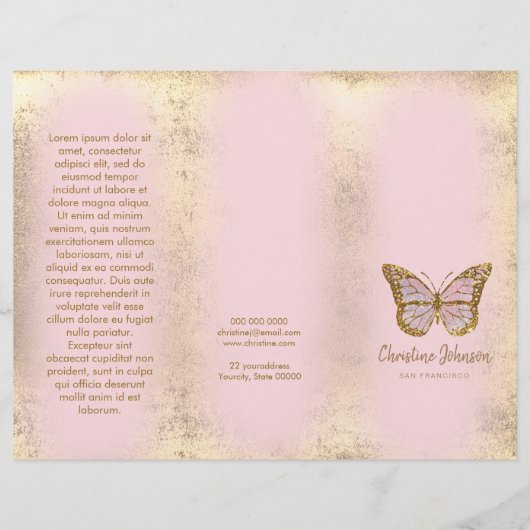 faux goudfolie ontwerp roze vlinderbrochure (Voorkant)