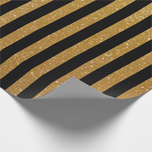 Faux goudglitter en zwart gestreept verpakkingspap cadeaupapier (Hoek)
