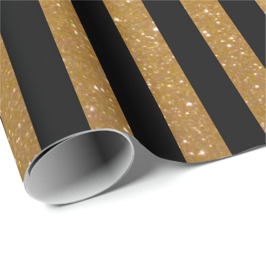 Faux goudglitter en zwart gestreept verpakkingspap cadeaupapier (Rol Hoek)