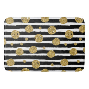 Faux goudglitter stippen Zwarte witte strepen Badmat