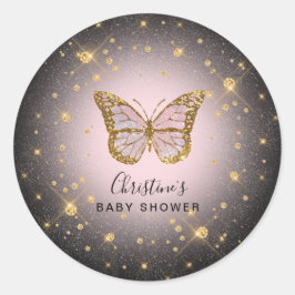 faux goudglitter vlinder ronde sticker