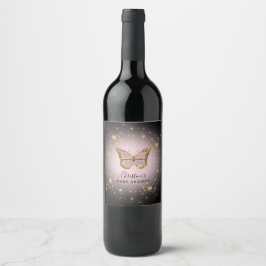 faux goudglitter vlinder wijn etiket