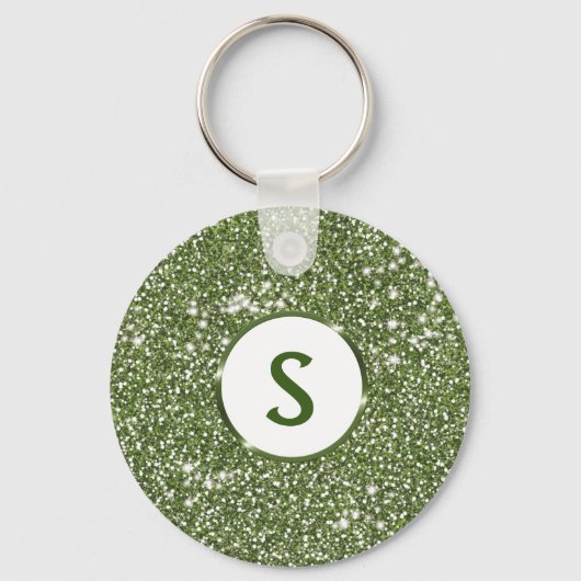 Faux Green Glitter Texture and Custom Monogram Sleutelhanger (Voorkant)