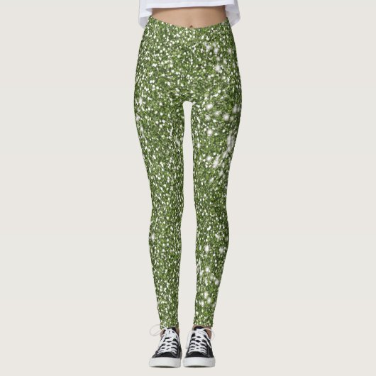 Faux Green Glitter Texture Kijk design Leggings (Voorkant)