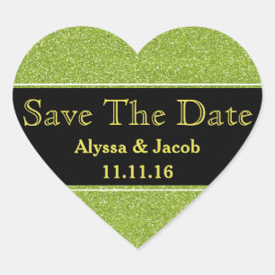 Faux Green Glitter Wedding Save the Date Hart Sticker