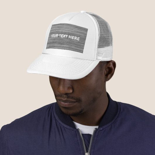 Faux Grey Fabric Trucker Hat Custom Text Trucker Pet (In situ)